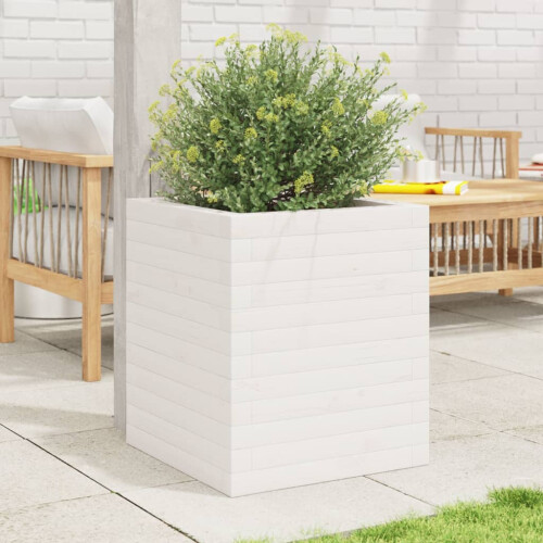 Berkfield Garden Planter White 40x40x46 cm Solid Wood Pine 2