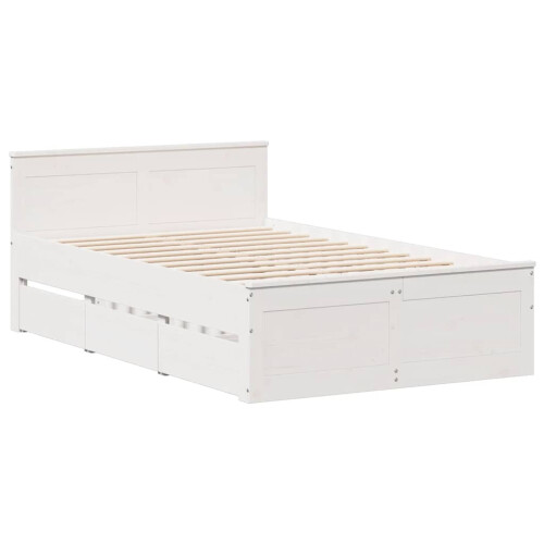 Berkfield Bed Frame without Mattress with Headboard White 135x190 cm Double Solid Wood Pine 2