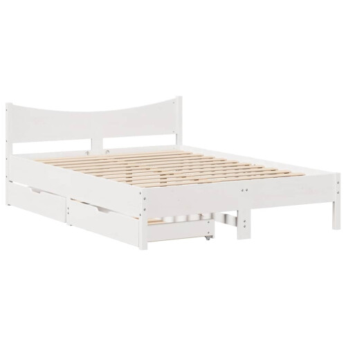 Berkfield Bed Frame with Drawers White 135x190 cm Double Solid Wood Pine 1