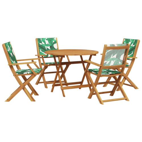 Berkfield 5 Piece Garden Dining Set Leaf Pattern Fabric and Solid Wood 1