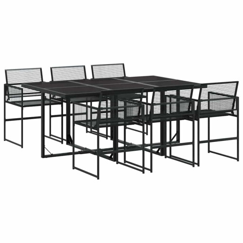 Berkfield 7 Piece Garden Dining Set Black Poly Rattan 1