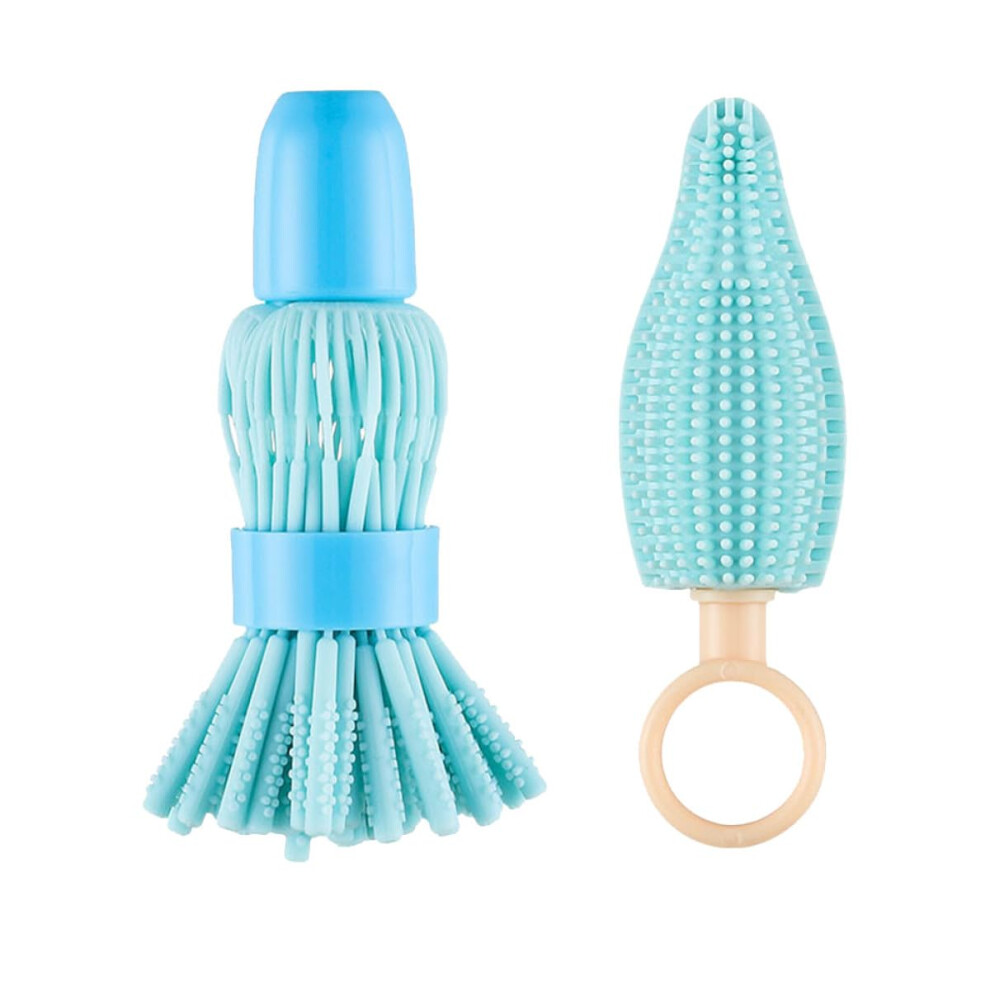Baby Bottle Brush Set with Soft Silicone Bristles, Dual Purpose Cleaner for Bottles and Pacifiers, Blue
