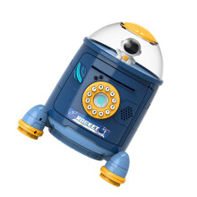 Blue Rocket Coin Bank with Password Lock Security for Kids, Fun Money Box Birthday Gift