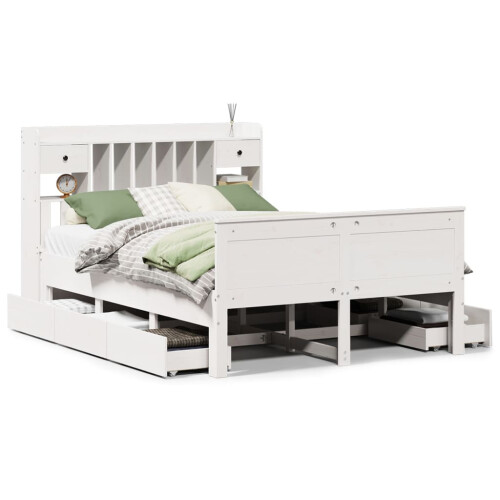 Berkfield Bookcase Bed without Mattress White 150x200 cm King Solid Wood Pine 1