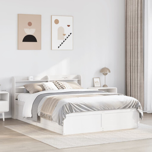 Berkfield Bed Frame with Headboard White 140x190 cm Solid Wood Pine 2
