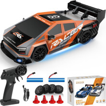 RC Drift Car 1/24 Scale 8603 Orange, Speed 4WD Racing with LED Lights and Dual Rechargeable Batteries