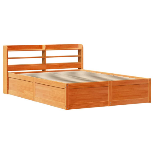 Berkfield Bed Frame with Headboard Wax Brown 140x190 cm Solid Wood Pine 1