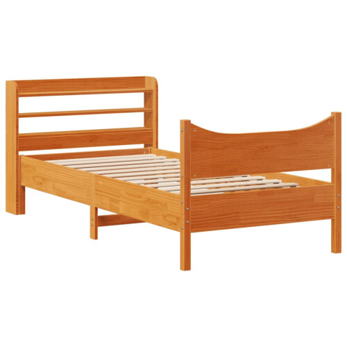 Berkfield Bed Frame with Headboard Wax Brown 75x190 cm Small Single Solid Wood Pine 1