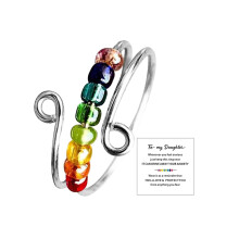 Colorful Beaded Anxiety Ring for Women, Adjustable Rainbow Spinner Fidget Ring, Meaningful Gift for Daughter