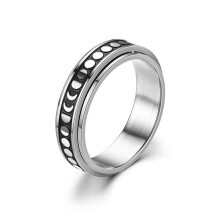 Stainless Steel Fidget Spinner Ring for Anxiety Relief, Moon Phase Design, Adjustable Sizes 610