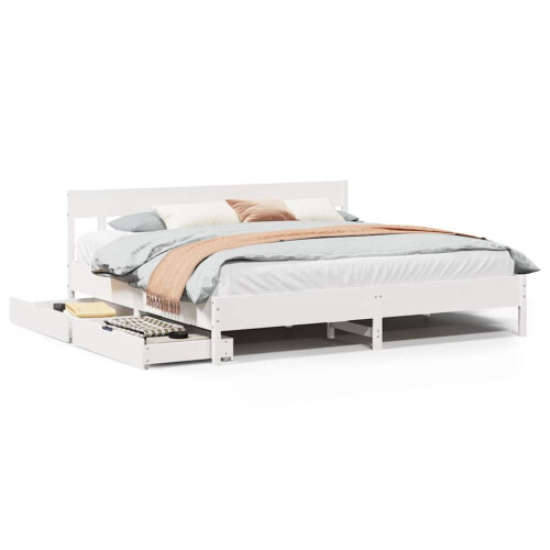 Berkfield Bed Frame without Mattress White 180x200 cm Super King Solid Wood Pine 1