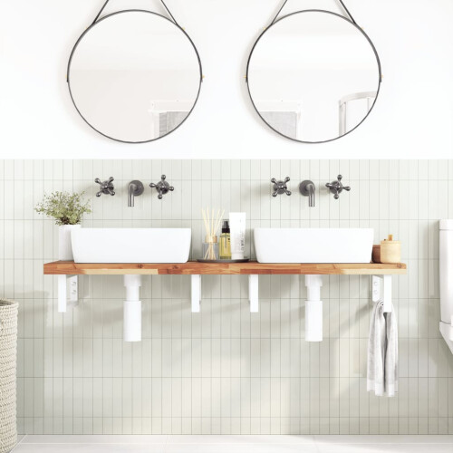 Berkfield Basin Shelf Wall Mounted Steel and Solid Wood Acacia 2