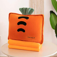 Travel Blanket With Pillow, ThreeInOne Plush Blanket And FruitFilled Pillow, For Kids And Office Naps, Orange Carrot