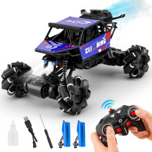 2.4GHz Alloy RC Car with 360 Stunt Rotation, Lights and Spray, OffRoad Buggy (Blue)