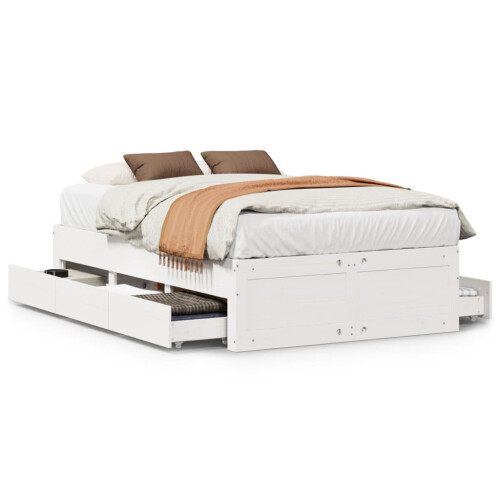 Berkfield Bed Frame without Mattress with Drawers White 135x190 cm Double Solid Wood Pine 1