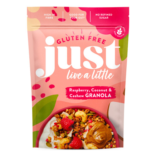 Just Live A Little Granola de Framboesa, Coco e Caju 360g