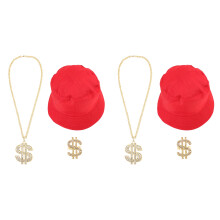 2Sets Hip Hop Verkleedset Met Embleem Ring, Ketting En Bucket Hoed
