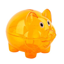 Unbreakable Transparent Piggy Bank for Kids, Plastic Coin Saving Box with Bright Orange Finish 10cm