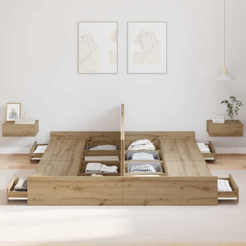 Berkfield Storage Bed Frame Artisan Oak 200 x 200 cm Engineered Wood 2