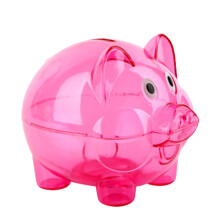 Unbreakable Plastic Piggy Bank for Kids, Transparent Small Coin Bank Gift, Rose Red 10cm