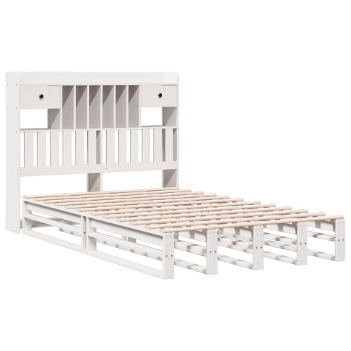 Berkfield Bookcase Bed without Mattress White 135x190 cm Double Solid Wood Pine 2