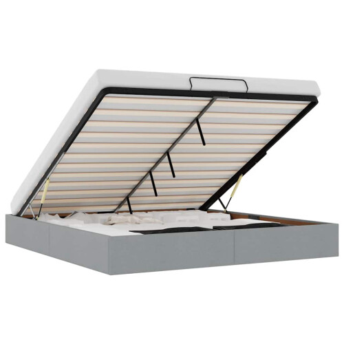 Berkfield Ottoman Bed Frame without Mattress Light Grey Super King Fabric 1