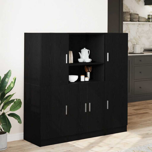 Berkfield 3 Piece Kitchen Cabinet Set Black Engineered Wood 2