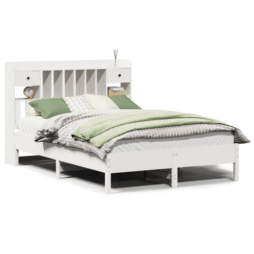 Berkfield Bookcase Bed without Mattress White 150x200 cm King Size Solid Wood Pine 1