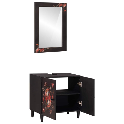 Berkfield Bathroom Cabinet Set Wall-mounted 2 pcs Solid Mango Wood 1