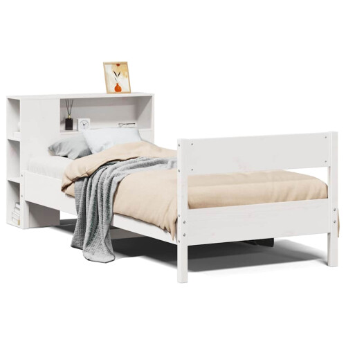 Berkfield Bookcase Bed without Mattress White 75x190 cm Small Single Solid Wood Pine 1