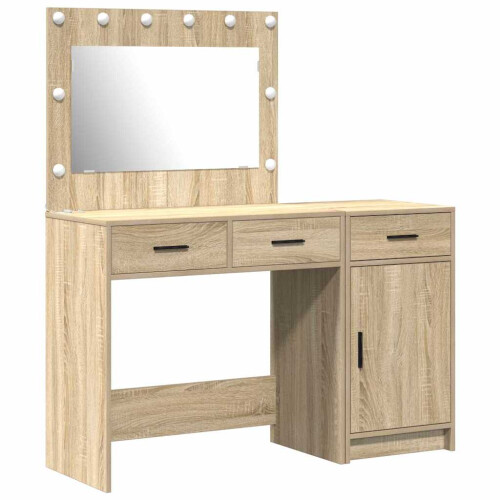 Berkfield Dressing Table with Mirror Lights 2 pcs Brown Engineered wood 1