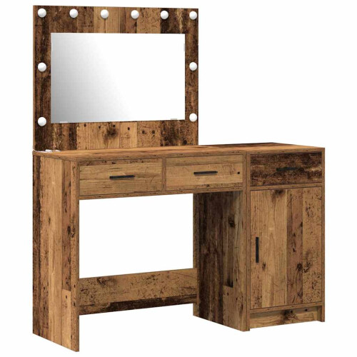 Berkfield Dressing Table with Mirror Lights 2 pcs Brown Engineered wood 1