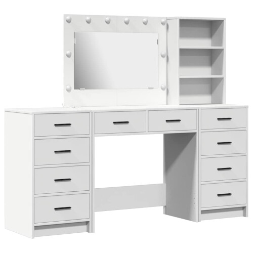 Berkfield Dressing Table with Mirror Lights 3 pcs White Engineered Wood 1