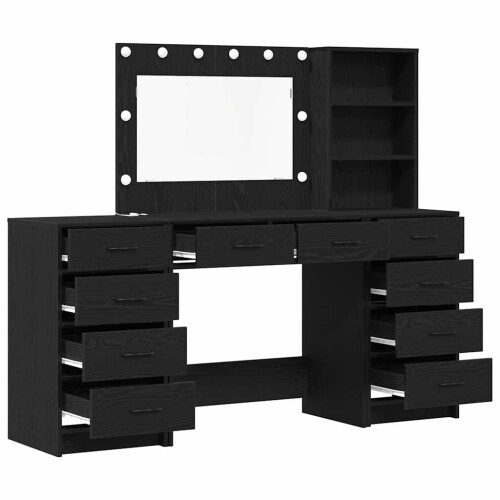 Berkfield Dressing Table with Drawer 3 pcs Black Oak Engineered Wood 1
