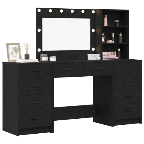 Berkfield Dressing Table with Drawer 3 pcs Black Oak Engineered Wood 2