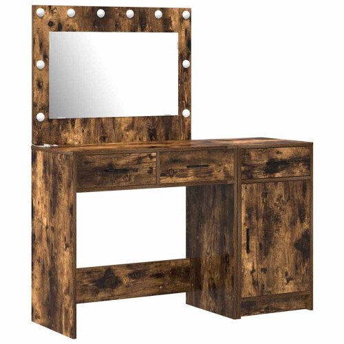 Berkfield Dressing Table with Mirror Lights 2 pcs Brown Engineered wood 1