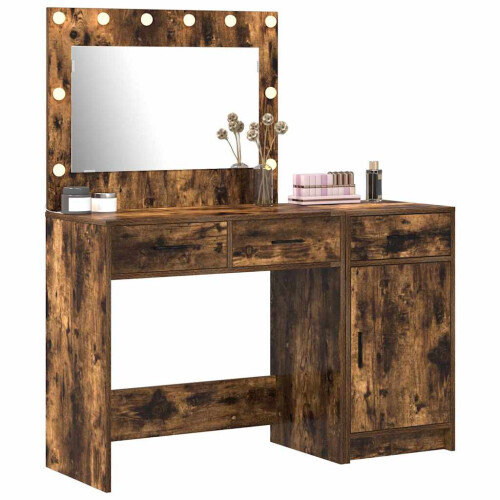 Berkfield Dressing Table with Mirror Lights 2 pcs Brown Engineered wood 2