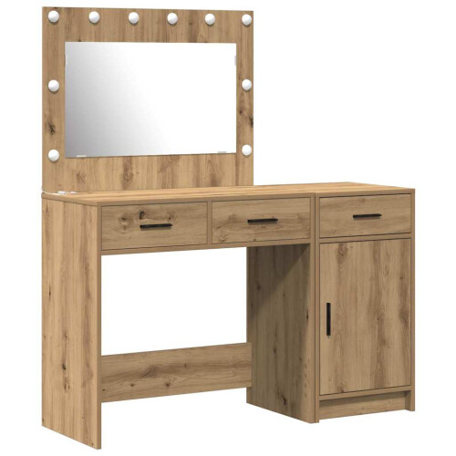 Berkfield Dressing Table with Mirror Lights 2 pcs Brown Engineered wood 1