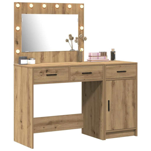 Berkfield Dressing Table with Mirror Lights 2 pcs Brown Engineered wood 2