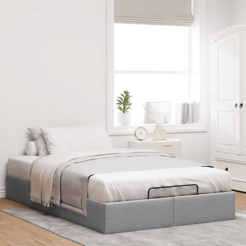 Berkfield Ottoman Bed Frame without Mattress Light Grey Double Fabric 2