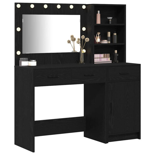 Berkfield Dressing Table with Mirror Lights 2 pcs Black Engineered Wood 2