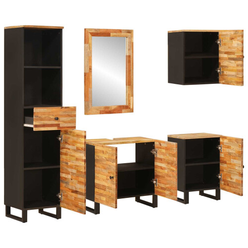 Berkfield Bathroom Sets with Drawer 5 pcs Natural Solid Mango Wood 1