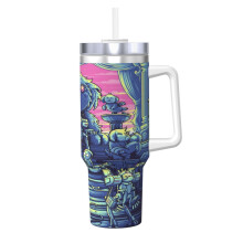 Vaso térmico de Rick y Morty de 1.1 litros (40 oz) de acero inoxidable con asa.