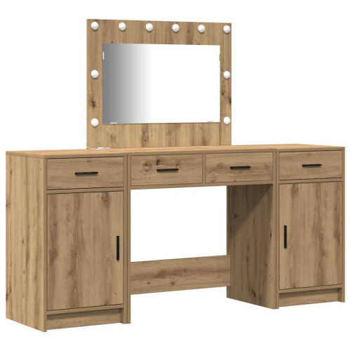 Berkfield Dressing Table with Mirror Lights 3 pcs Brown Engineered Wood 1