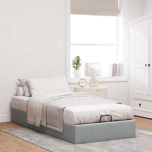 Berkfield Ottoman Bed Frame without Mattress Light Grey Single Fabric 2