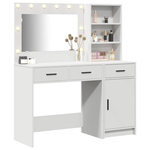 Berkfield Dressing Table with Mirror Lights 2 pcs White Engineered Wood 2