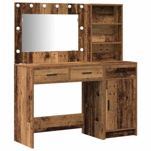 Berkfield Dressing Table with Mirror Lights 2 pcs Brown Engineered Wood 1