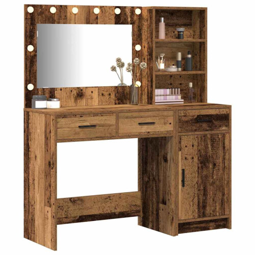 Berkfield Dressing Table with Mirror Lights 2 pcs Brown Engineered Wood 2