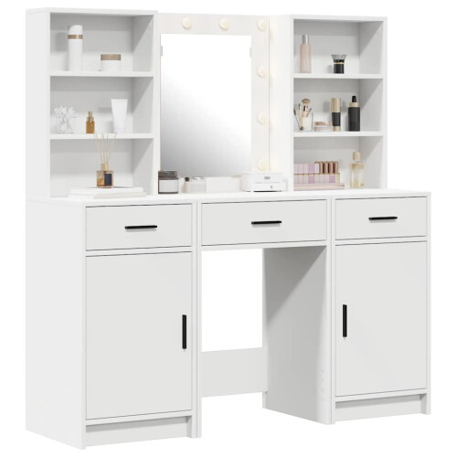 Berkfield Dressing Table Set with Drawer 3 pcs White Engineered Wood 2