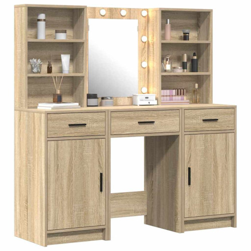 Berkfield Dressing Table Set with Drawer 3 pcs Sonoma Oak Engineered Wood 2